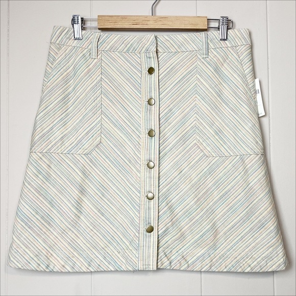 Anthropologie NWT Pilcro Chino Striped Skirt 12 button front pastel rainbow new - Picture 4 of 13